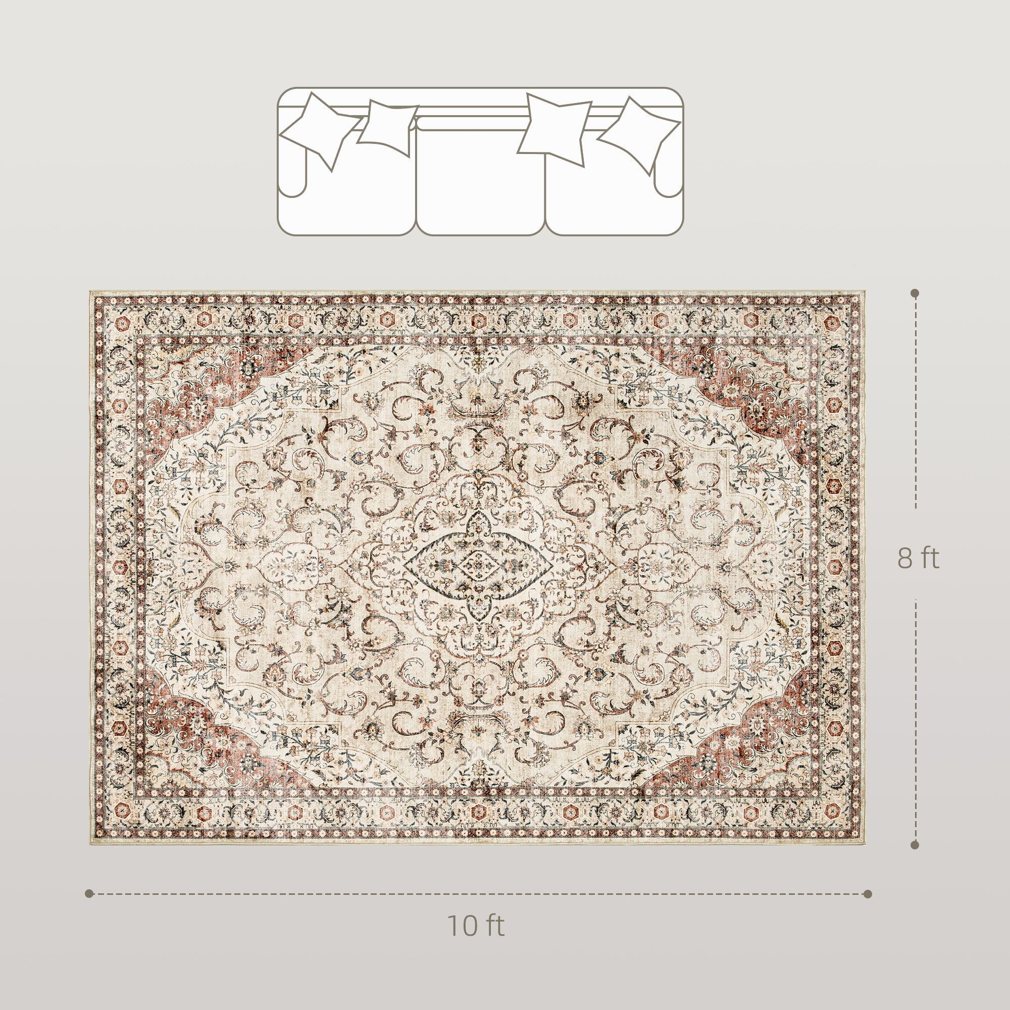 8 by 10 foot rug dimensions diagram