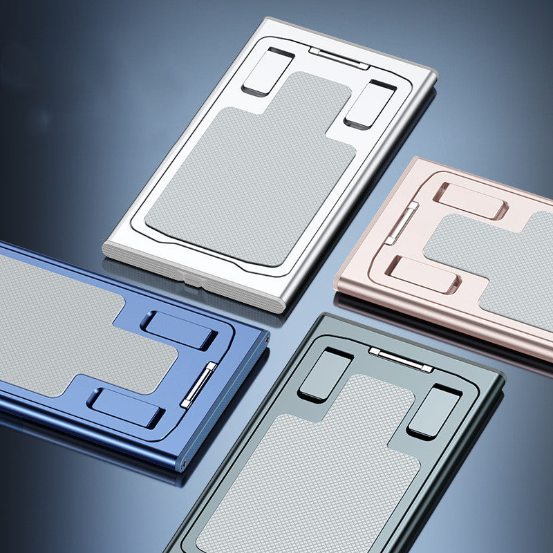 Phone stands folded flat, slim enough to slip in a pocket