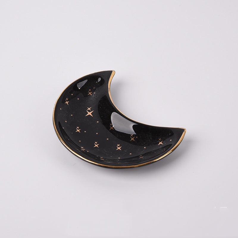 Moon Trinket Tray — black star, top view