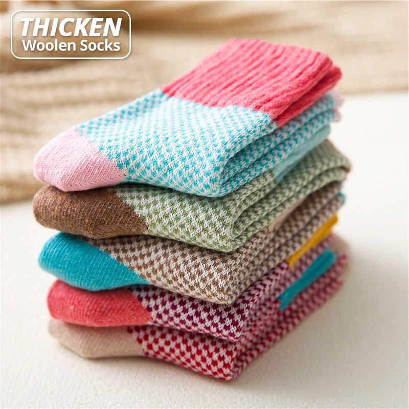 Wool Blend Winter Socks — folded stack showing all five colors