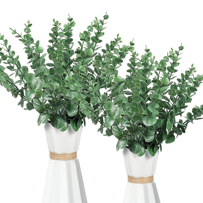 Artificial Eucalyptus Stems — dark green solid stems in a vase