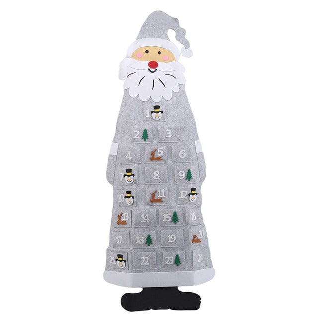 Felt Advent Calendar — grey Santa calendar with 24 pockets