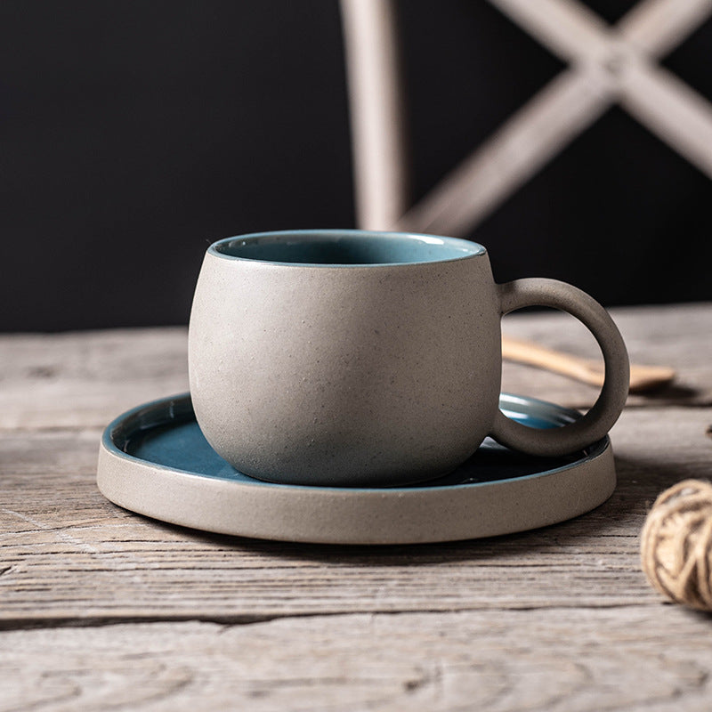 Stoneware Mug and Saucer Set — blue mug and saucer