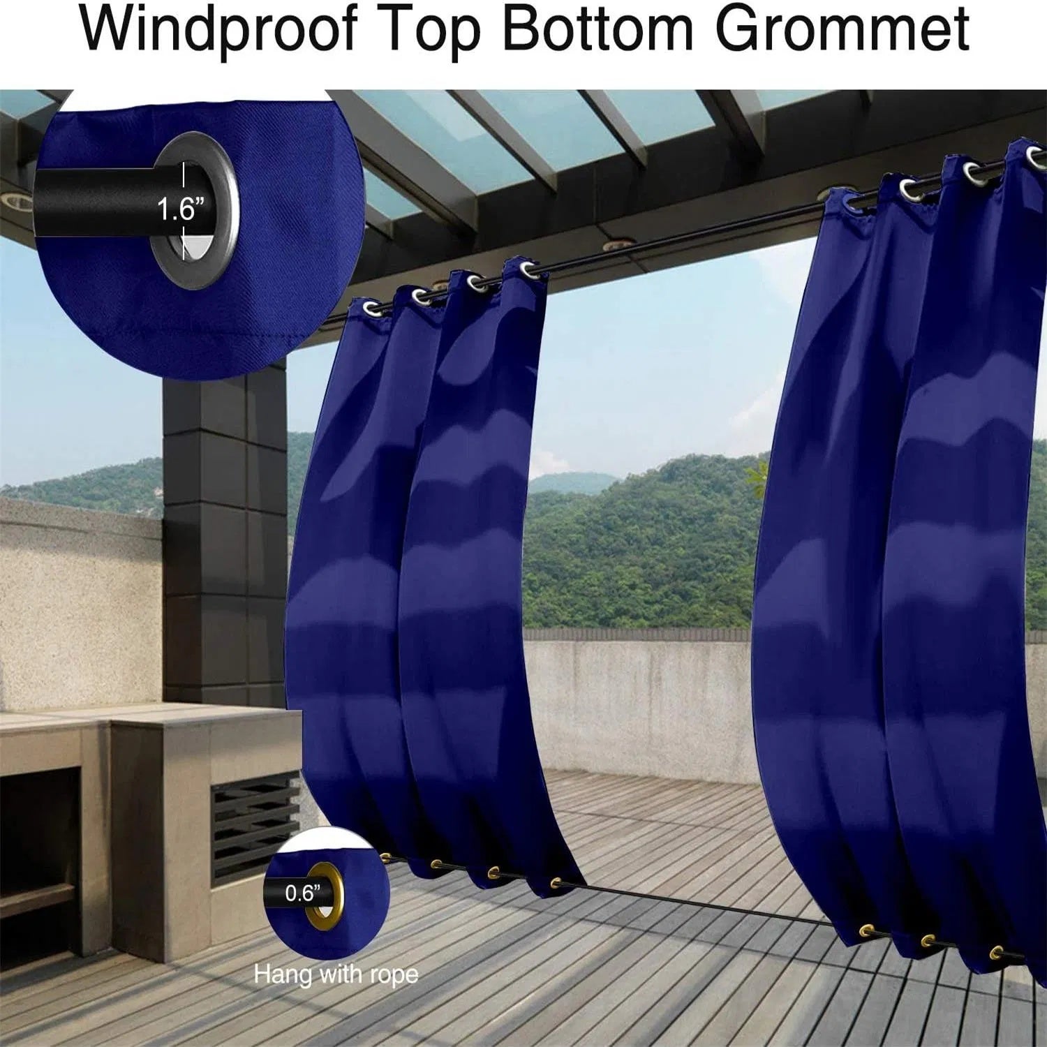 Windproof grommets on top and bottom hold the panel in place