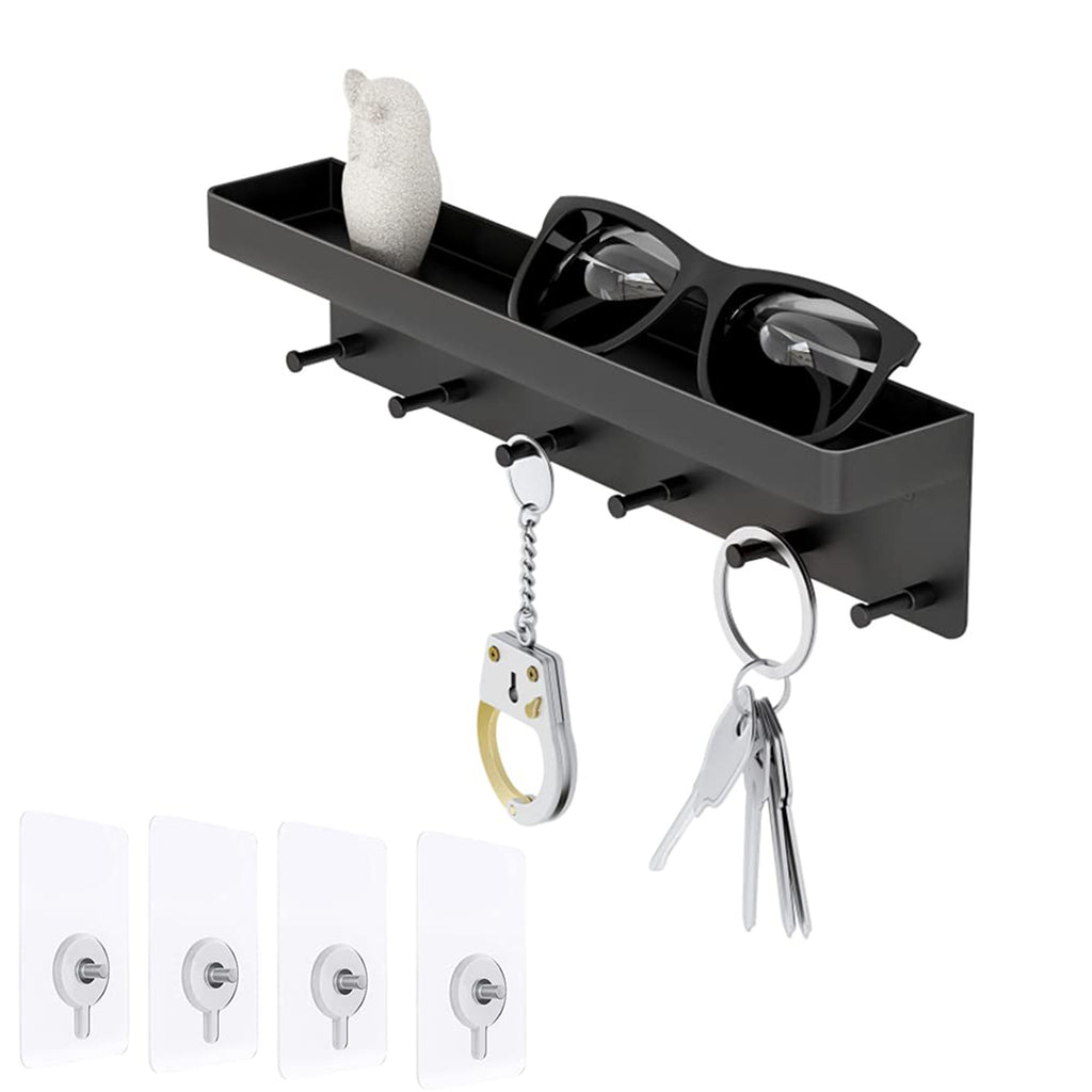 Wall Key Holder with Shelf — shelf with glasses, keys and adhesive hooks