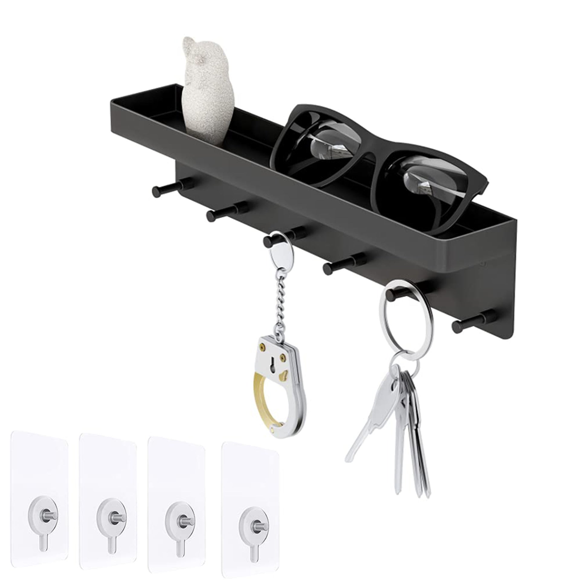 Wall Key Holder with Shelf — shelf with glasses, keys and adhesive hooks