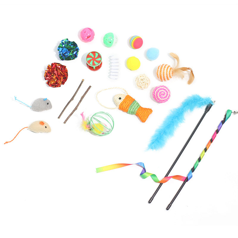 Bundle of cat teaser wands, balls and mice toys included