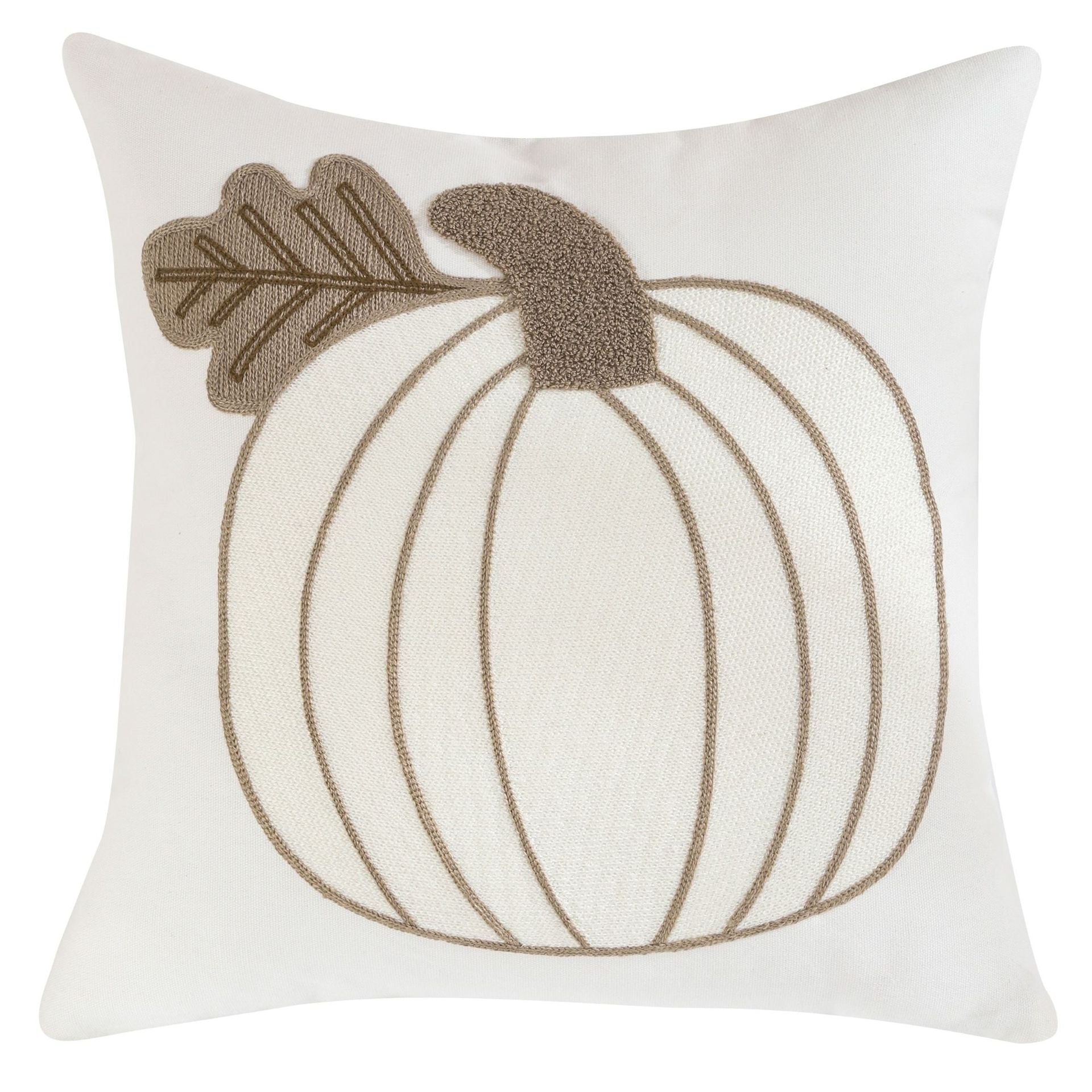 Neutral beige pillow cover with stitched pumpkin outline