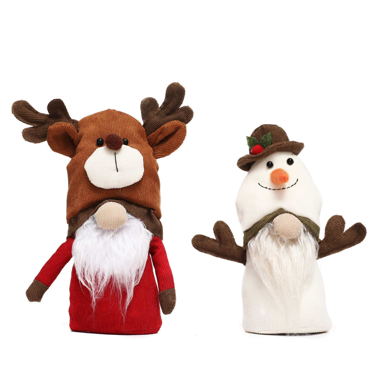Corduroy Christmas Gnome Plush — red and white gnome pair on white background
