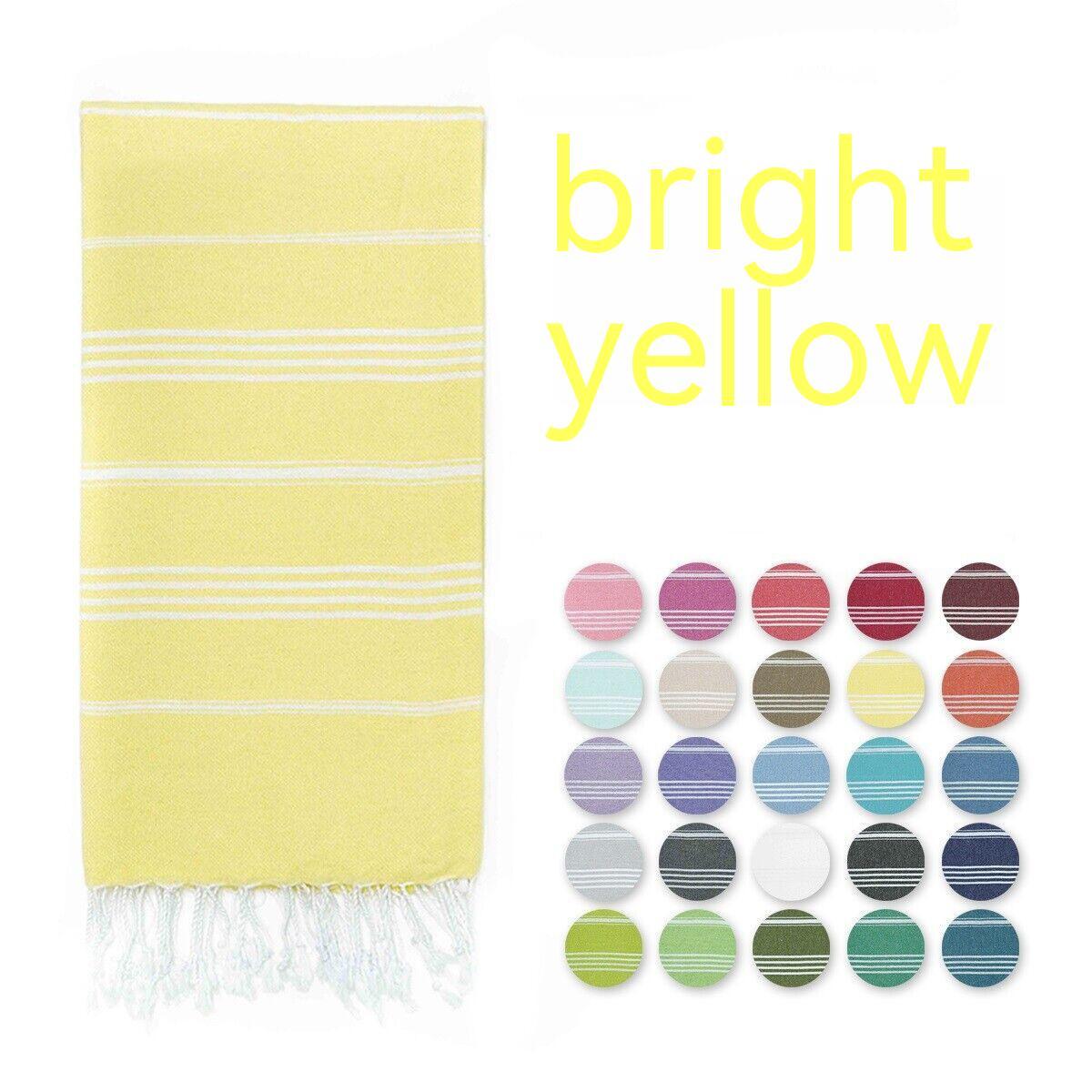 Bright yellow Turkish beach towel with white stripes
