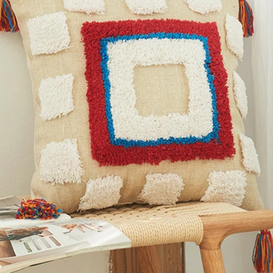 Tufted Boho Pillow Cover — close view of the tufted texture