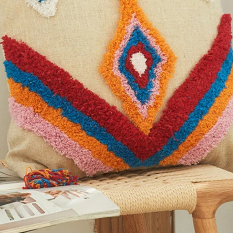 Tufted Boho Pillow Cover — chevron pattern weave detail