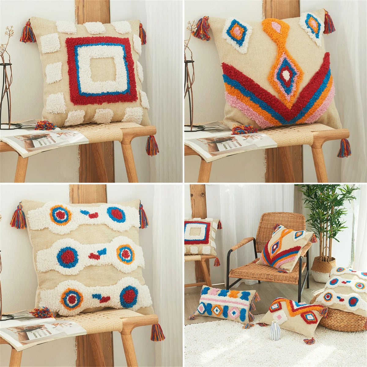 Tufted Boho Pillow Cover — styles side by side