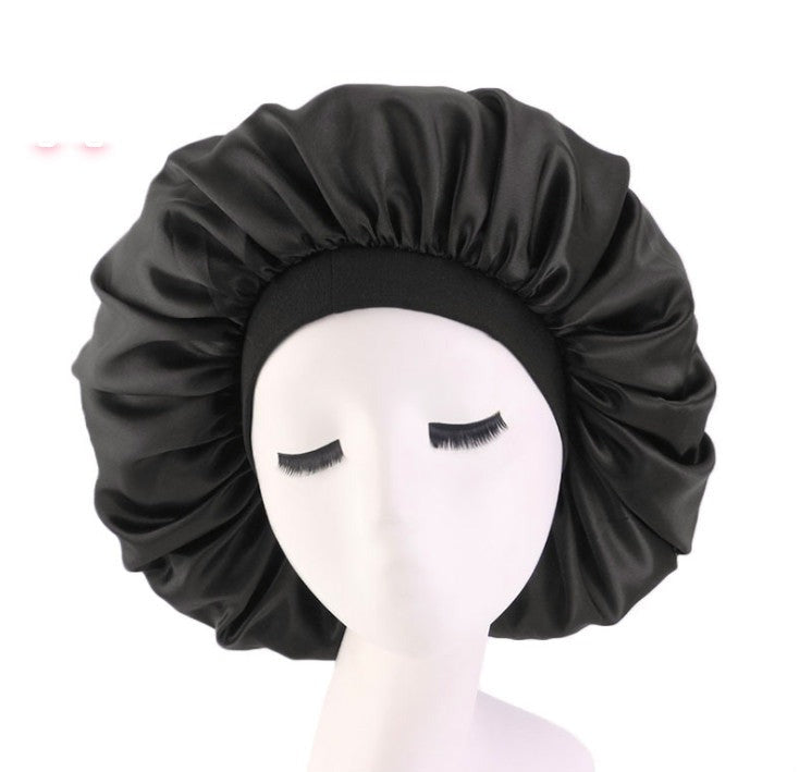 Satin sleep bonnet in black
