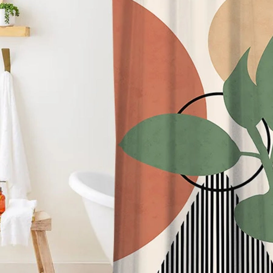 Botanical Shower Curtain — close view of the terracotta abstract print