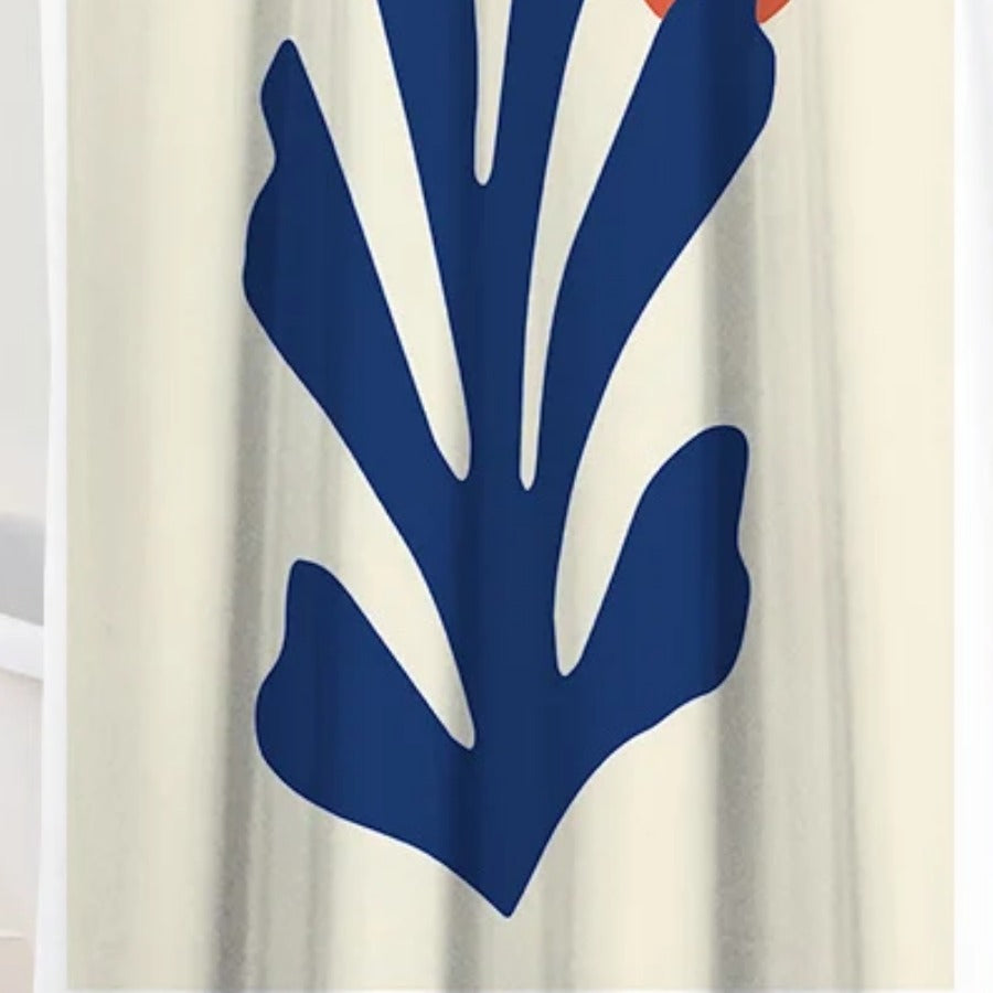 Botanical Shower Curtain — blue leaf motif fabric detail