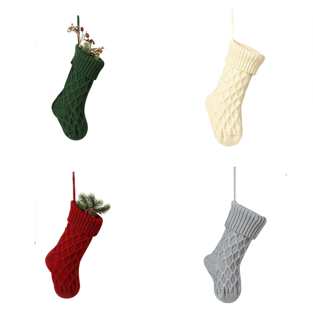 Cable Knit Christmas Stocking — all four colors: green, cream, red, and grey