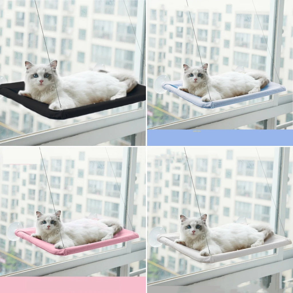 Cat Window Hammock Perch — four colors side by side