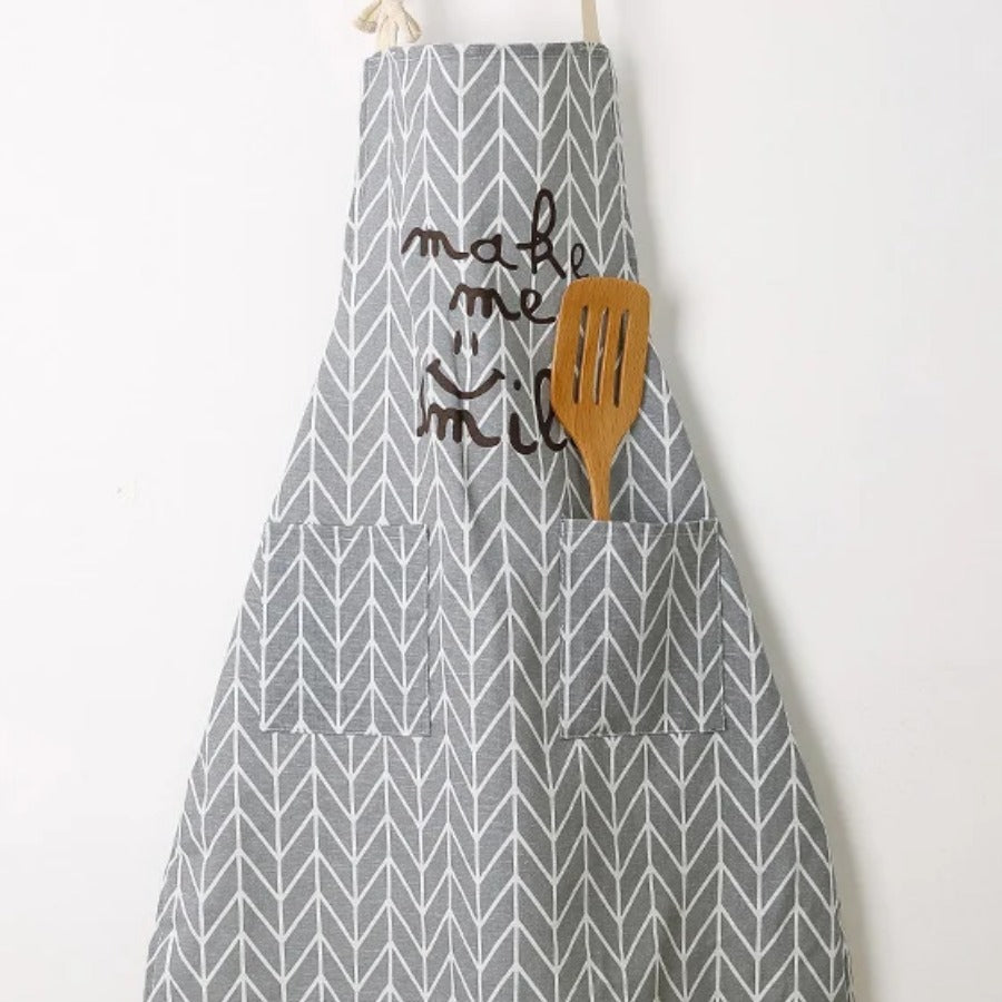 Cotton Linen Apron — close view of the fabric weave and front pocket