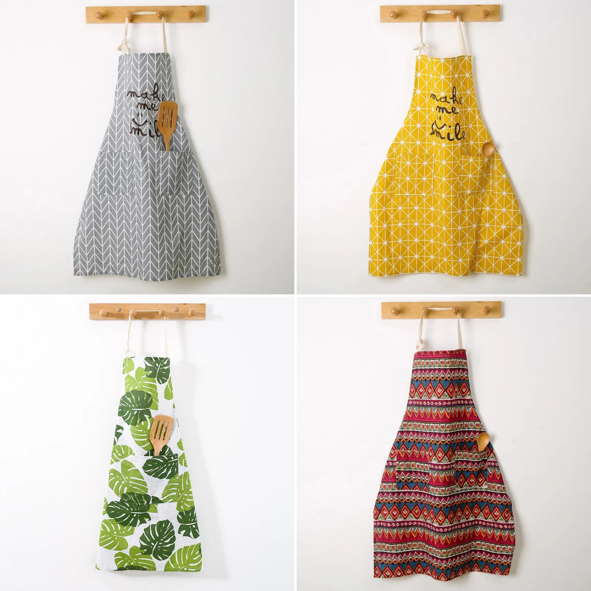 Cotton Linen Apron — four styles side by side