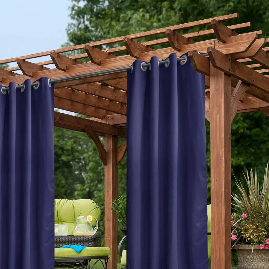 Outdoor Curtain Panel hung on a pergola