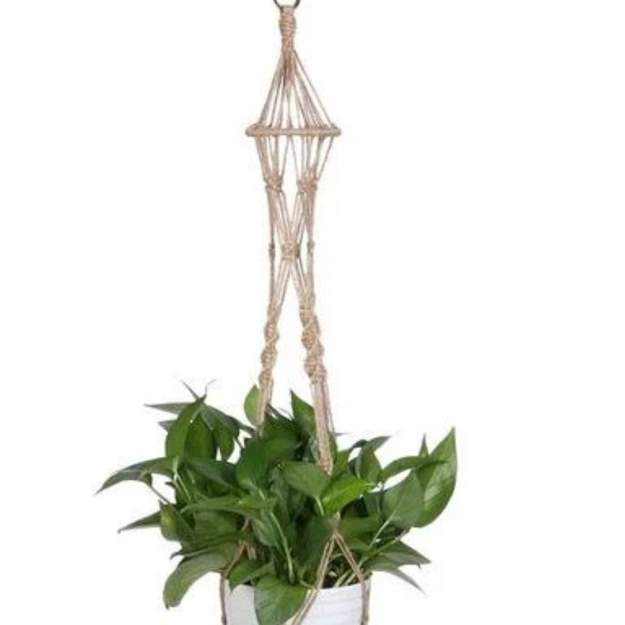Macrame Plant Hanger knot detail with plant