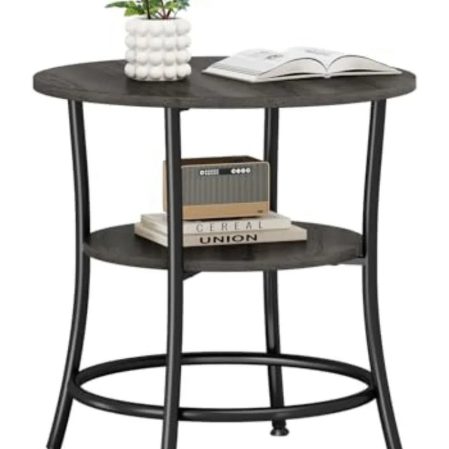 2-Tier Round Side Table styled with books