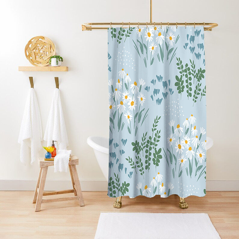 Light blue floral shower curtain with delicate branches
