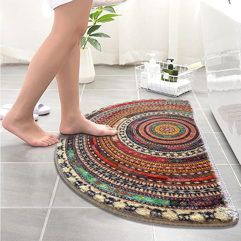 Half-Round Medallion Door Mat — used as a soft bathroom rug beside the shower
