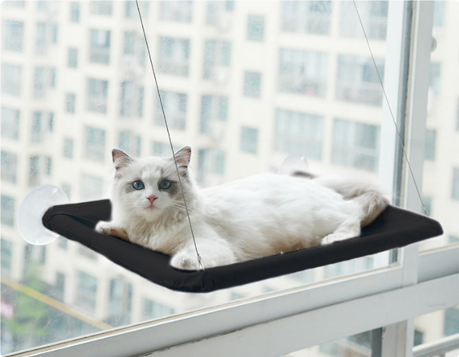 Cat Window Hammock Perch — black hammock with cat