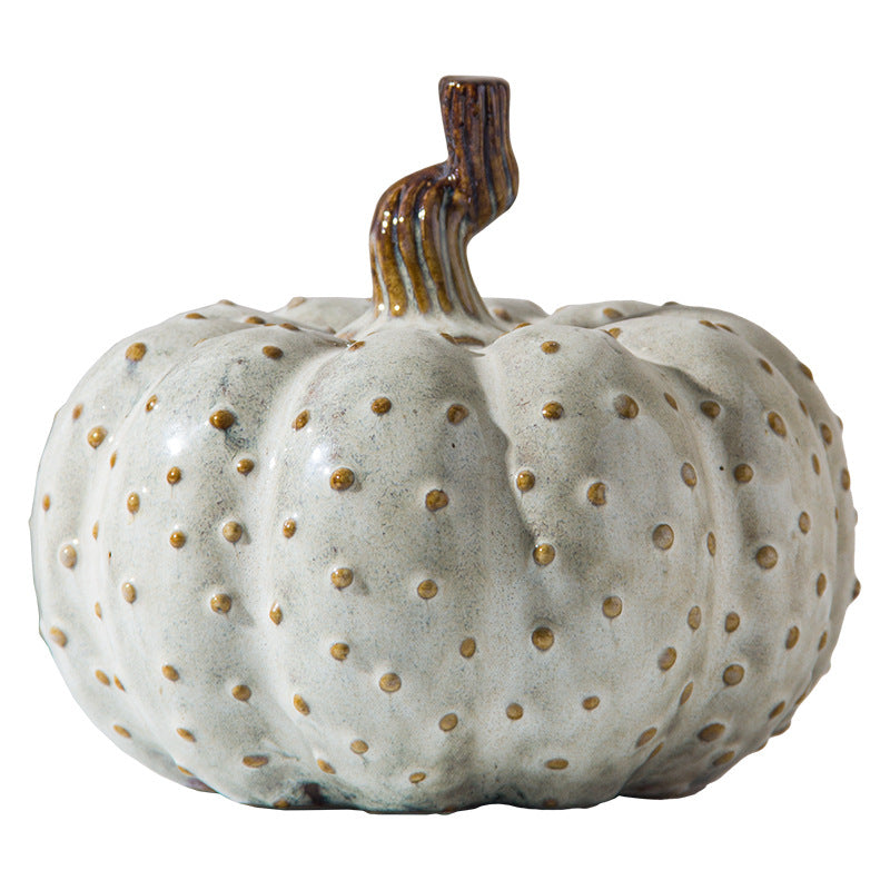 White Ceramic Pumpkin — clean studio view showing hobnail texture