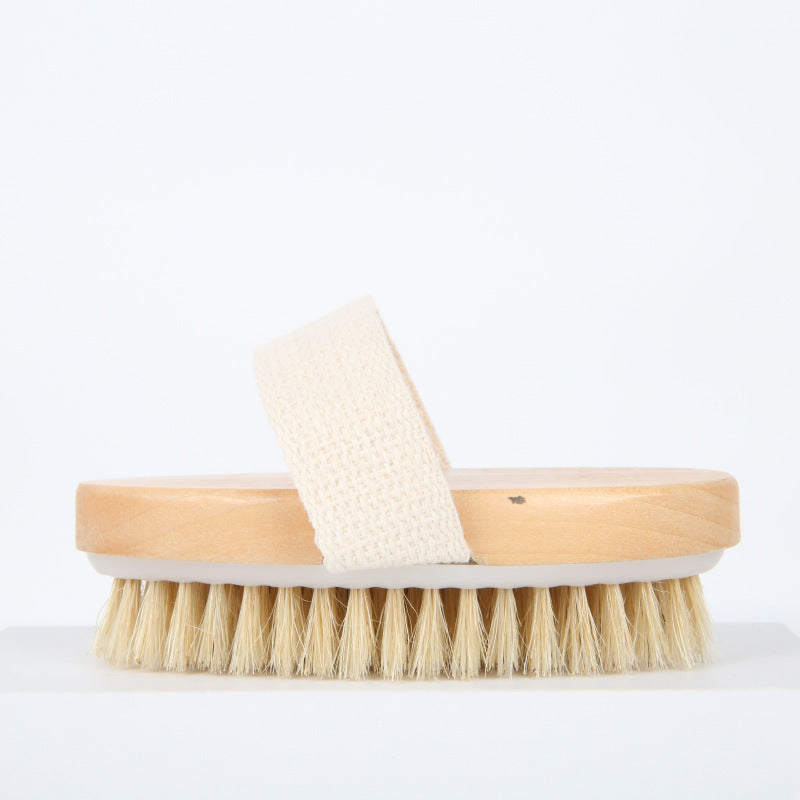 Natural Bristle Body Dry Brush — front view with canvas strap