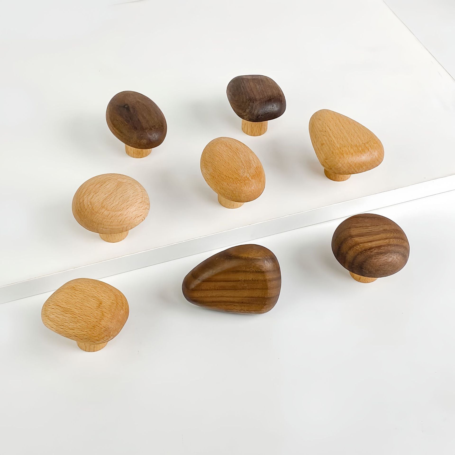 Adhesive Wood Wall Hooks — assorted shapes in beech and walnut