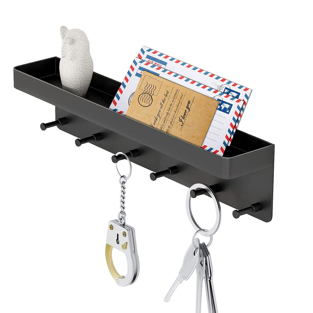 Wall Key Holder with Shelf — black shelf holding mail and keys
