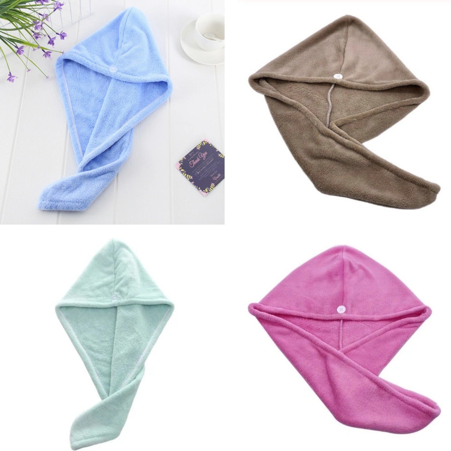 Microfiber Hair Towel Wrap — four colors side by side