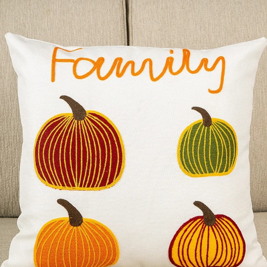 Halloween Pillow Covers — embroidered pumpkin stitching detail