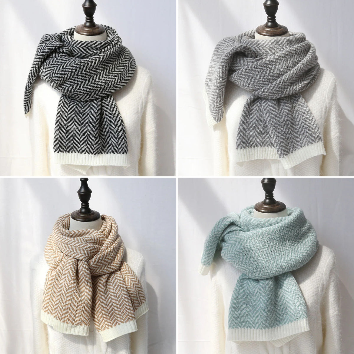 Herringbone Knit Scarf — four colorways side by side