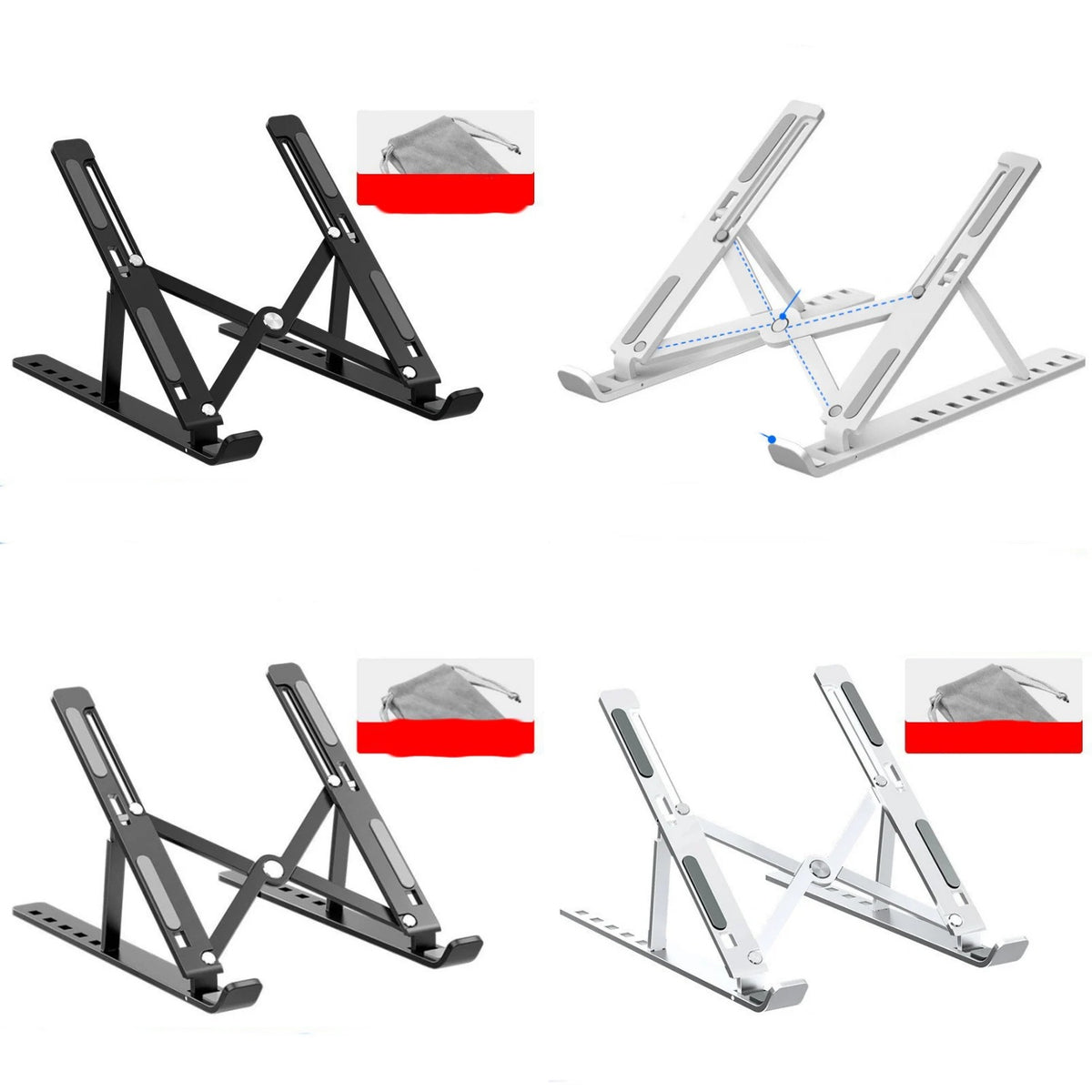 Aluminum Laptop Stand — four finishes side by side