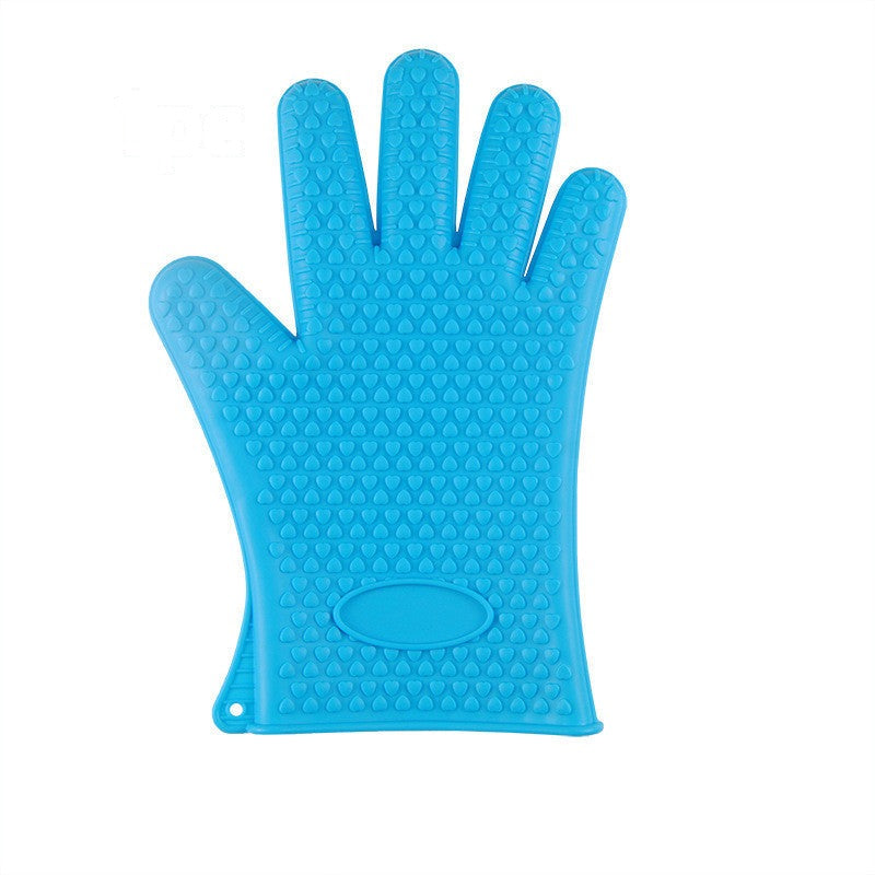 Silicone oven mitt in blue