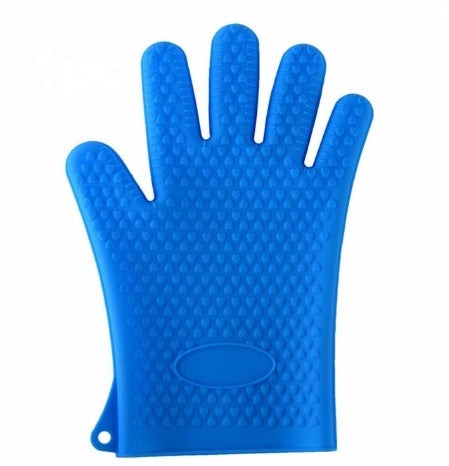 Silicone oven mitt in dark blue