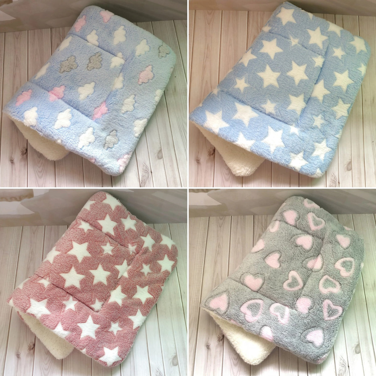 Soft Flannel Pet Blanket — four patterns side by side