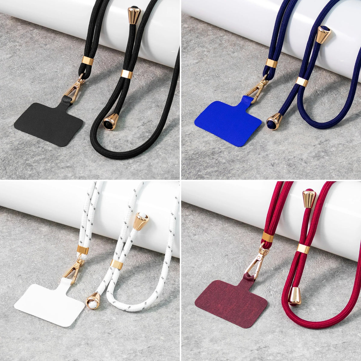 Phone Crossbody Lanyard — four rope colors side by side