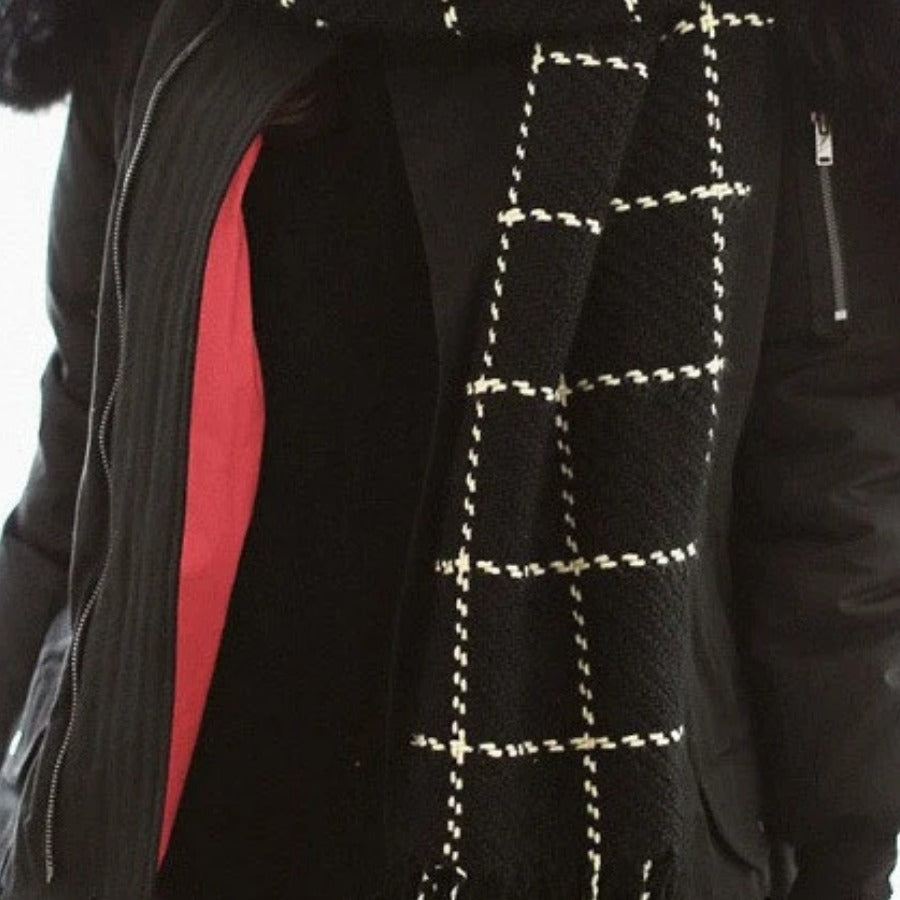 Plaid Shawl Blanket Scarf — close view of the black plaid weave