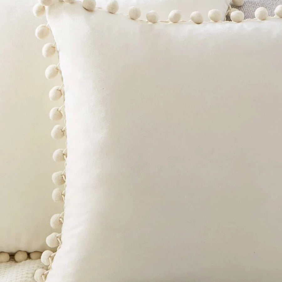 Pom Pom Velvet Pillow Cover — pom pom trim detail