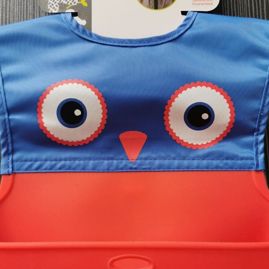Silicone Baby Bib — owl design detail showing the soft matte silicone