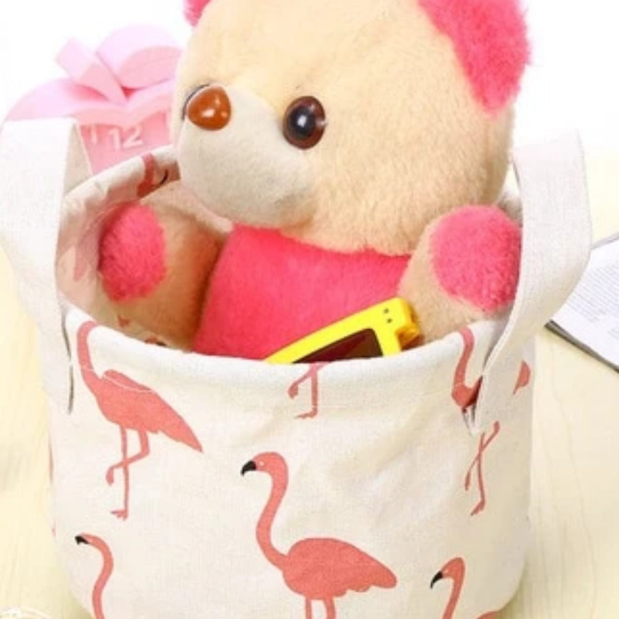 Canvas Storage Bins — flamingo print bin holding toys