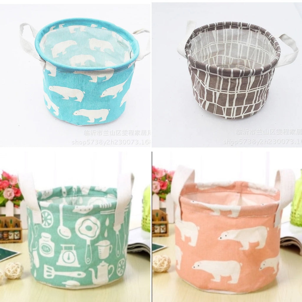 Canvas Storage Bins — four patterns side by side