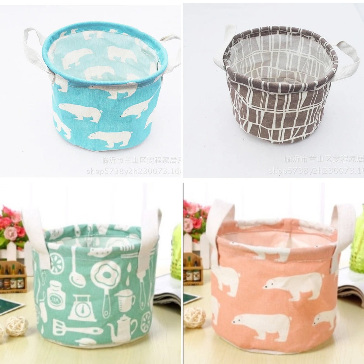 Canvas Storage Bins — four patterns side by side