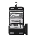 Hanging toiletry bag in black, open